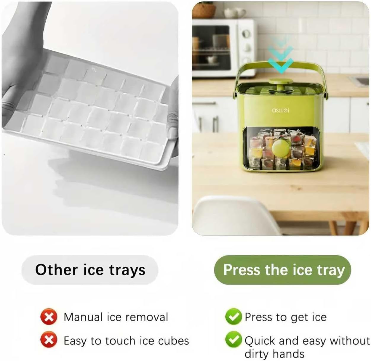 Compact Ice Cube Tray with Lid and Bin