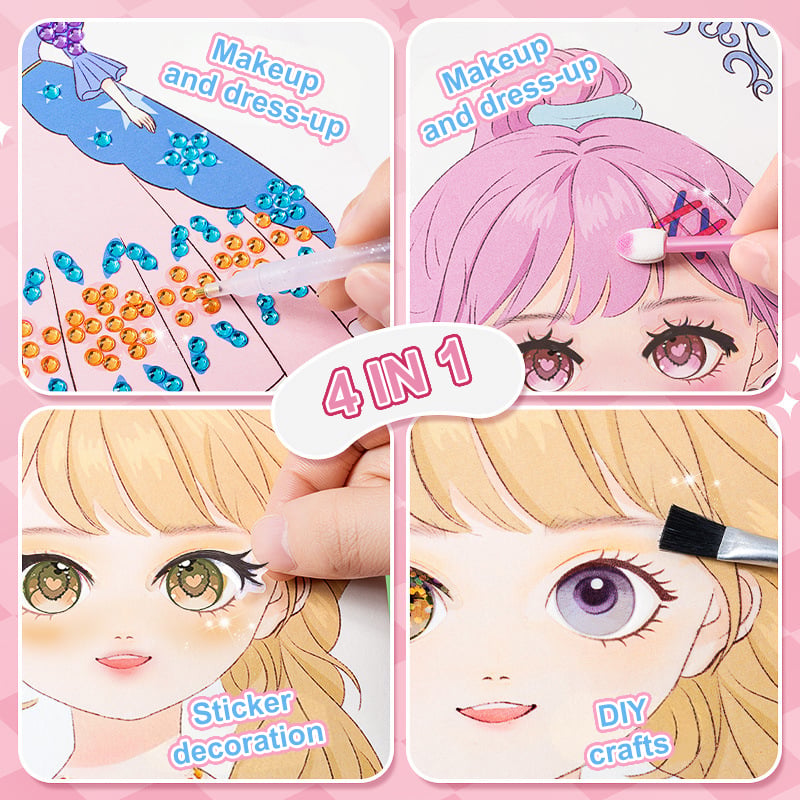 JSR Special Diamond Painting & Princess Book Makeup Craft Kits Foil Art Books Set Play on Paper for Girl Handcraft Easter Gifts