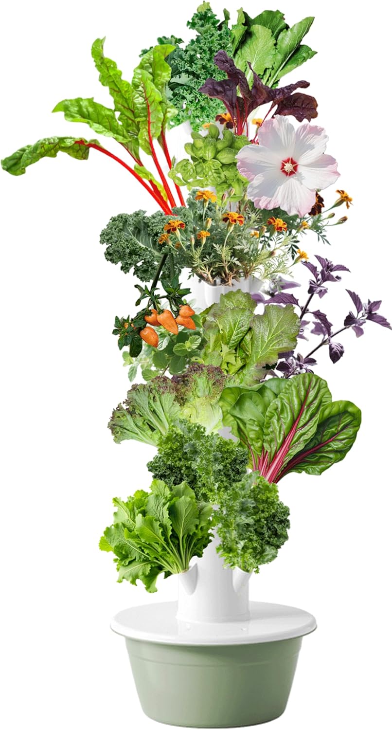 5.25ft Tall Hydroponics Growing System Tower, 9 Layers 36 Plant Spots Hydroponics Growing System Kit Tower, Vertical Hydroponic Tower for Indoor & Outdoor, Space-Saving