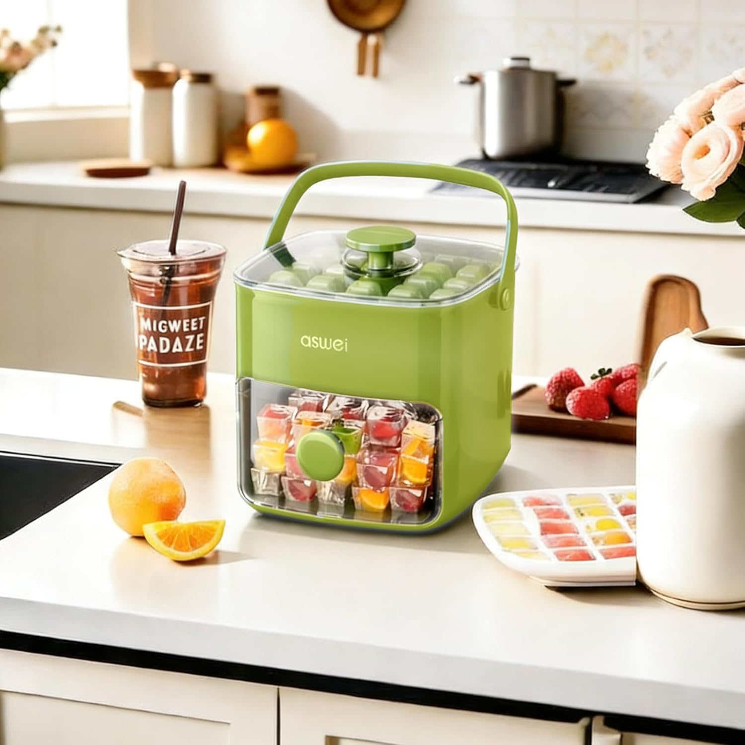 Compact Ice Cube Tray with Lid and Bin