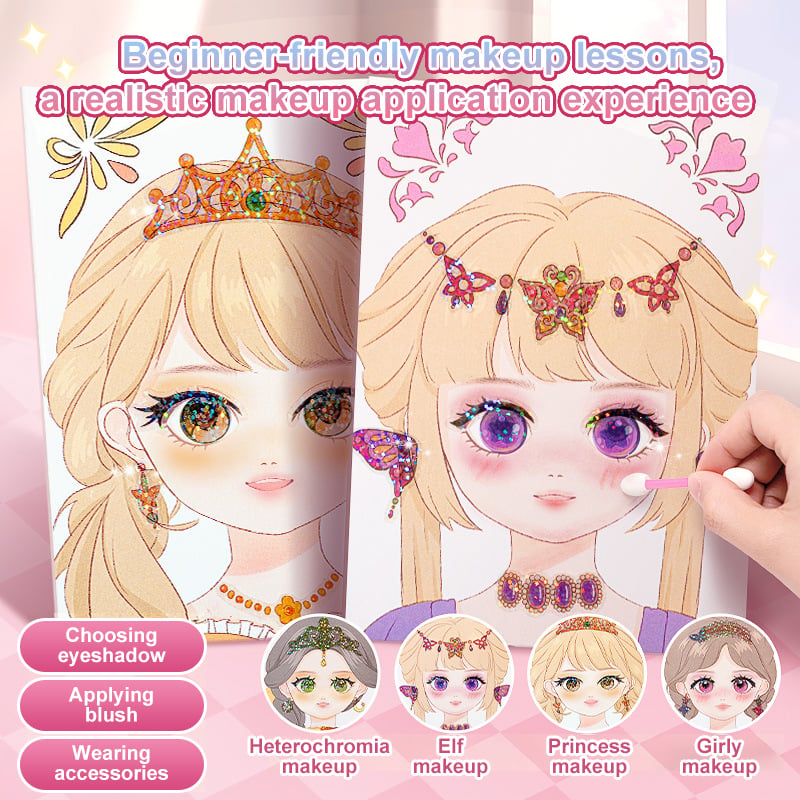 JSR Special Diamond Painting & Princess Book Makeup Craft Kits Foil Art Books Set Play on Paper for Girl Handcraft Easter Gifts